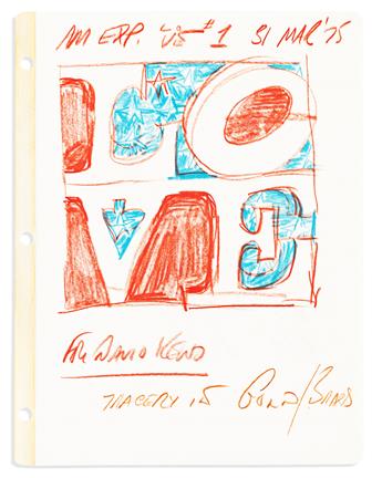 INDIANA, ROBERT. Group of 4 colored pencil drawings, designs for his enameled relief The American Love (1975),